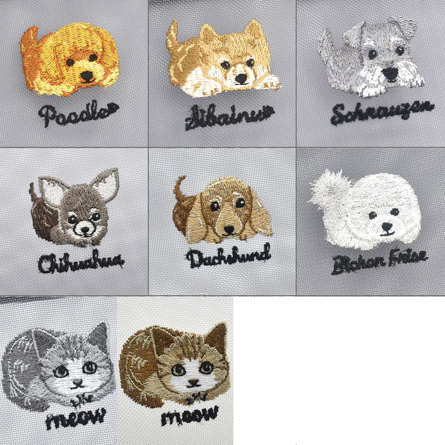 日本製 犬柄刺繍 メッシュ フラットポーチ プードル シュナウザー 柴犬