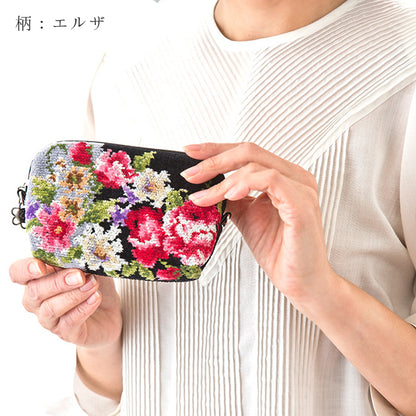 日本製 ミニポーチ シェニール織 ローズパーク 化粧ポーチ 小物入れ メイクポーチ Enjeau アーンジョー