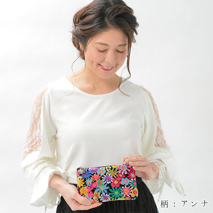 日本製 マリー柄 フラットポーチ シェニール織