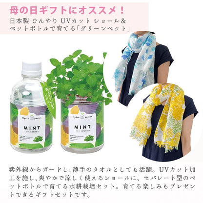日本製 UV対策 ショール ＆ ミント 栽培キット ギフトセット ストール 紫外線カット ラッピング済み