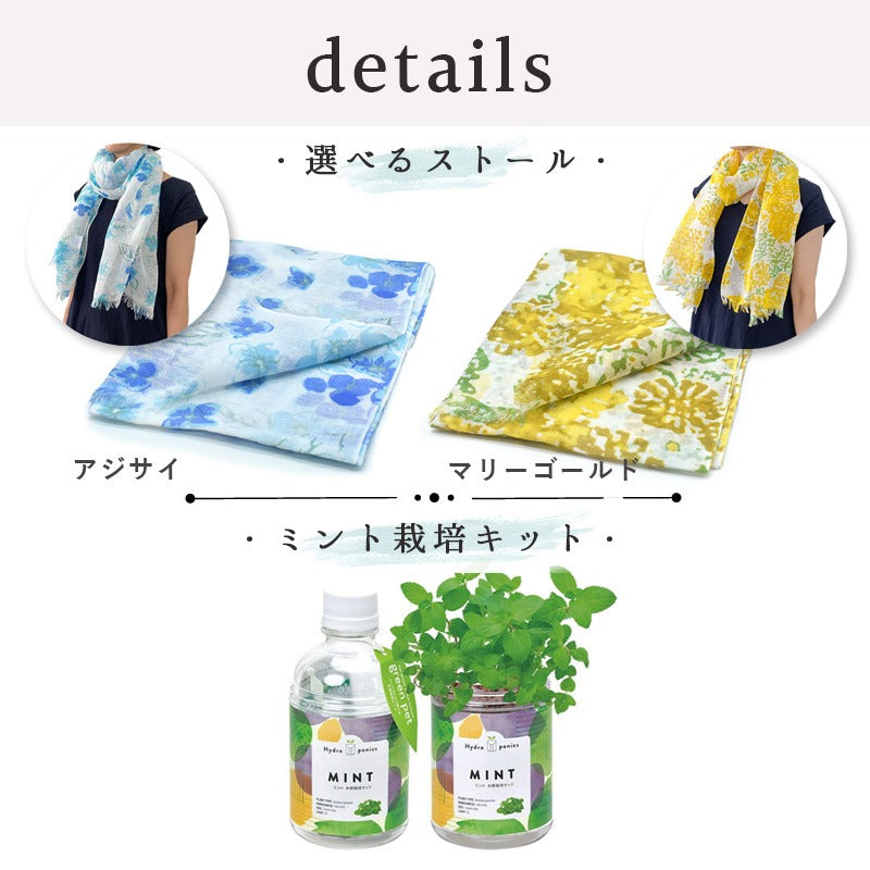 日本製 UV対策 ショール ＆ ミント 栽培キット ギフトセット ストール 紫外線カット ラッピング済み