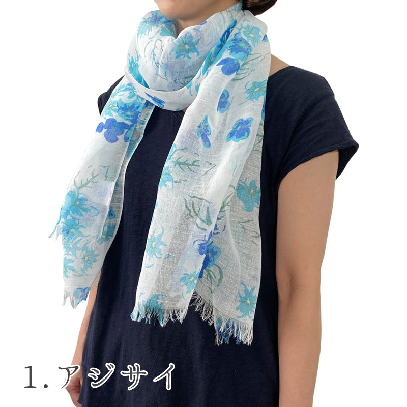 日本製 選べる 5パターン リネンコットンショール ストール ショール 綿麻 UV加工 花柄 Linen la vie