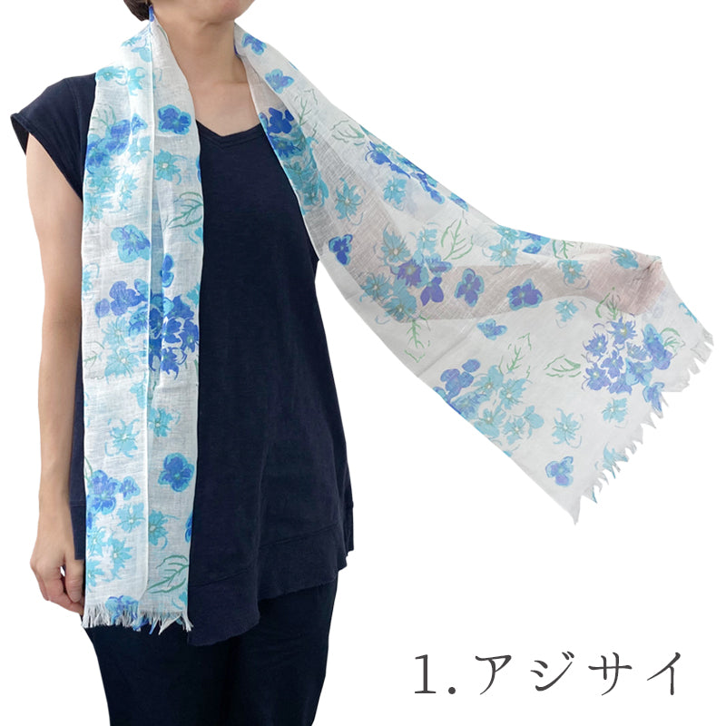 日本製 選べる 5パターン リネンコットンショール ストール ショール 綿麻 UV加工 花柄 Linen la vie