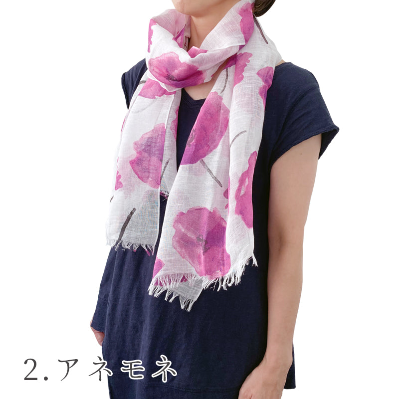 日本製 選べる 5パターン リネンコットンショール ストール ショール 綿麻 UV加工 花柄 Linen la vie