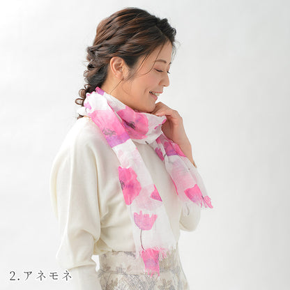 日本製 選べる 5パターン リネンコットンショール ストール ショール 綿麻 UV加工 花柄 Linen la vie