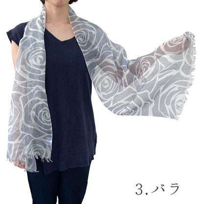 日本製 選べる 5パターン リネンコットンショール ストール ショール 綿麻 UV加工 花柄 Linen la vie