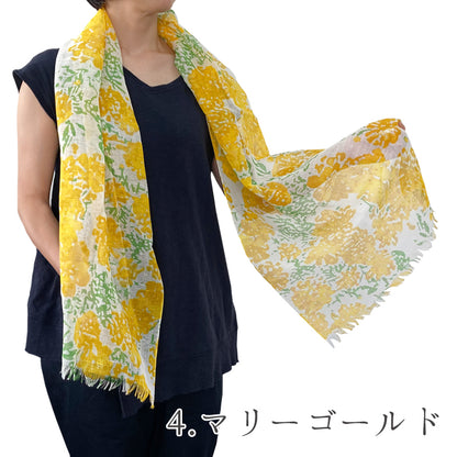 日本製 選べる 5パターン リネンコットンショール ストール ショール 綿麻 UV加工 花柄 Linen la vie