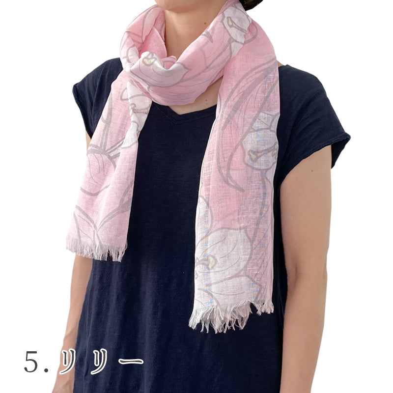 日本製 選べる 5パターン リネンコットンショール ストール ショール 綿麻 UV加工 花柄 Linen la vie