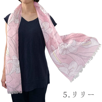 日本製 選べる 5パターン リネンコットンショール ストール ショール 綿麻 UV加工 花柄 Linen la vie