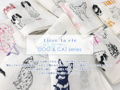 Linen la vie(リネン ラ・ヴィ)：日本製 ヨークシャーテリア リネン ハンカチ LittleTrip 麻100% 大判 44cm ヨーキー