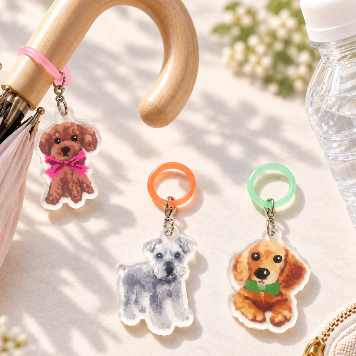 ※3個以上で送料無料※ 日本製 犬柄 めじるしチャーム マルチマーカー 目印 アンブレラマーカー 犬グッズ アーンジョー