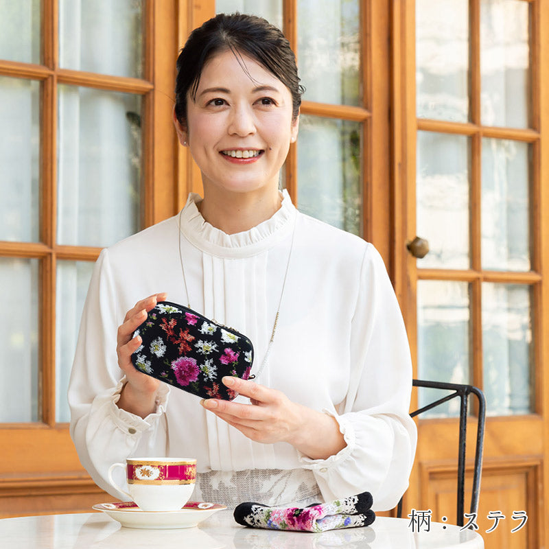 日本製 ミニポーチ ローズソフィア シェニール織 チャーム付 メイク
