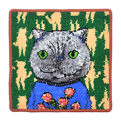 日本製 マンナイン mannine man9 猫キャラ シェニール織 タオルハンカチ Enjeau アーンジョー