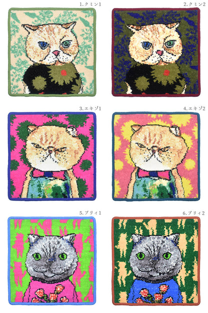 日本製 マンナイン mannine man9 猫キャラ シェニール織 タオルハンカチ Enjeau アーンジョー