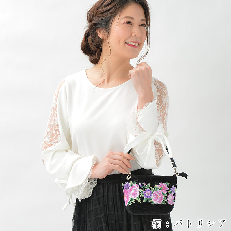 日本製 総シェニール織 コスメポーチ 化粧ポーチ ローズパーク  バッグインバッグ ミニバッグ  Enjeau アーンジョー
