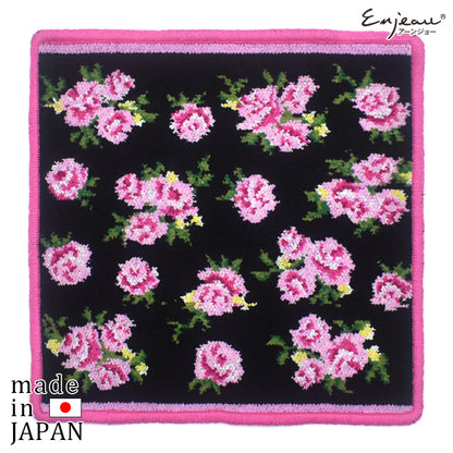 2枚以上ご購入で送料無料 セール 日本製 シェニール織 ハンカチ ペティーローズ 花柄 タオルハンカチ Enjeau アーンジョー