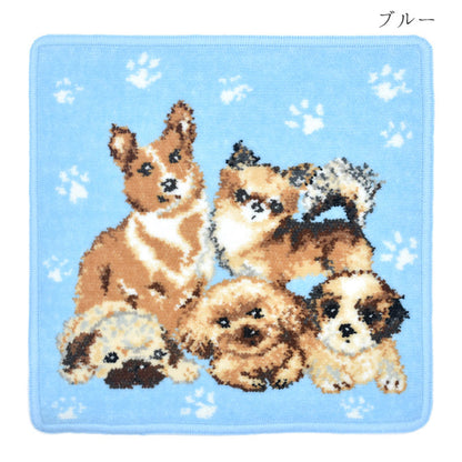 ※2枚以上ご購入で送料無料 セール 日本製 5匹の犬 シェニール織 ハンカチ