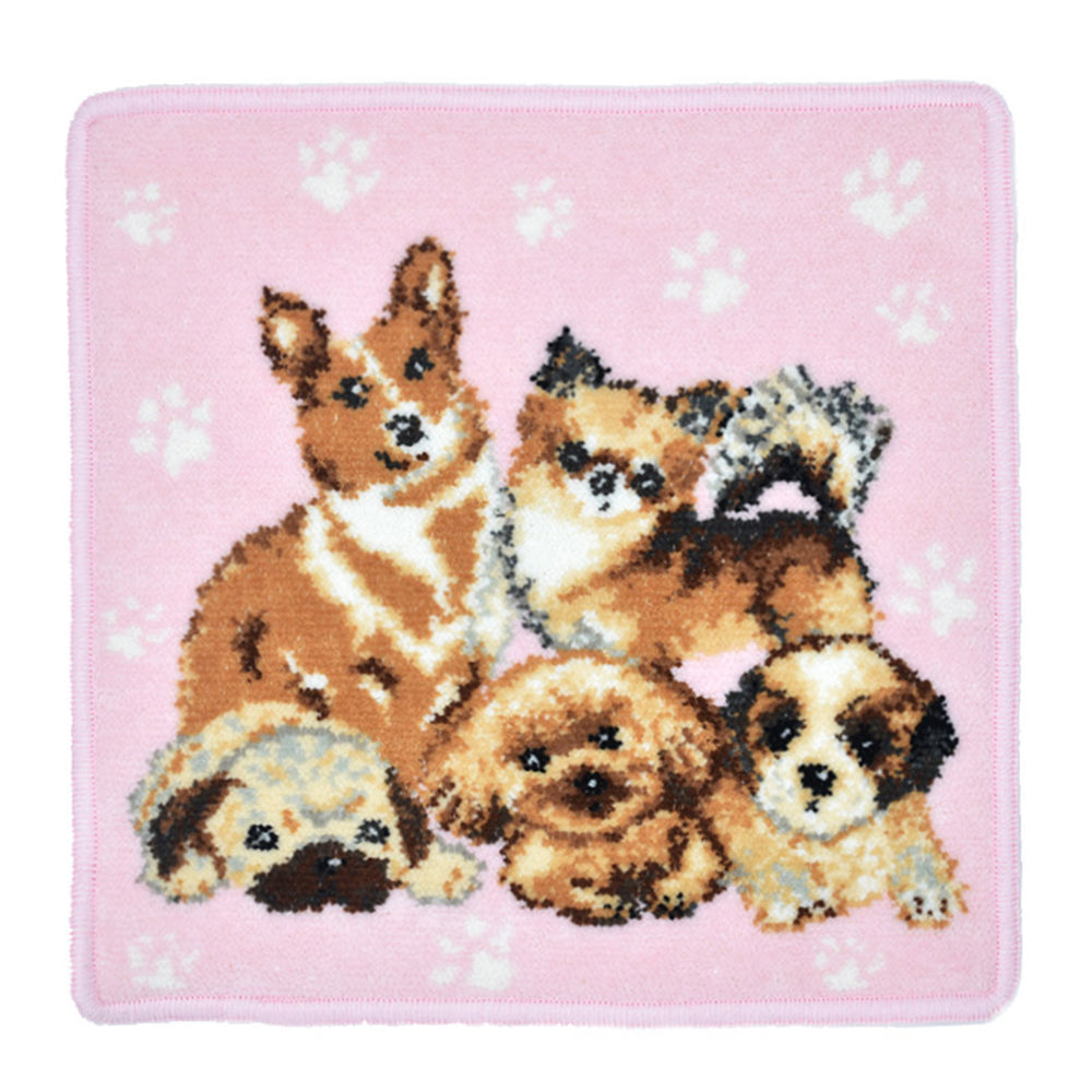 ※2枚以上ご購入で送料無料 セール 日本製 5匹の犬 シェニール織 ハンカチ
