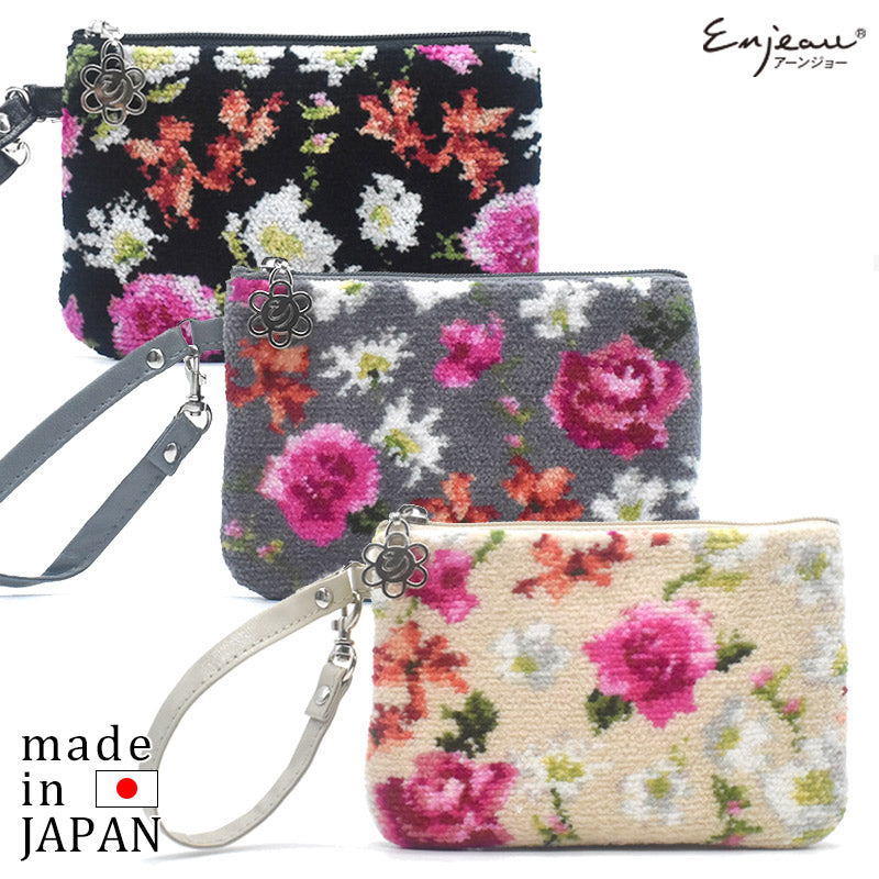 日本製 ステラ ストラップポーチ シェニール織 小物入れ Enjeau アーンジョー