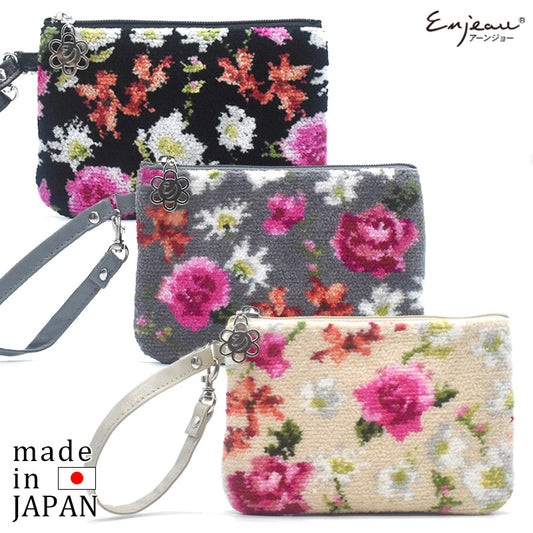 日本製 ステラ ストラップポーチ シェニール織 小物入れ Enjeau アーンジョー