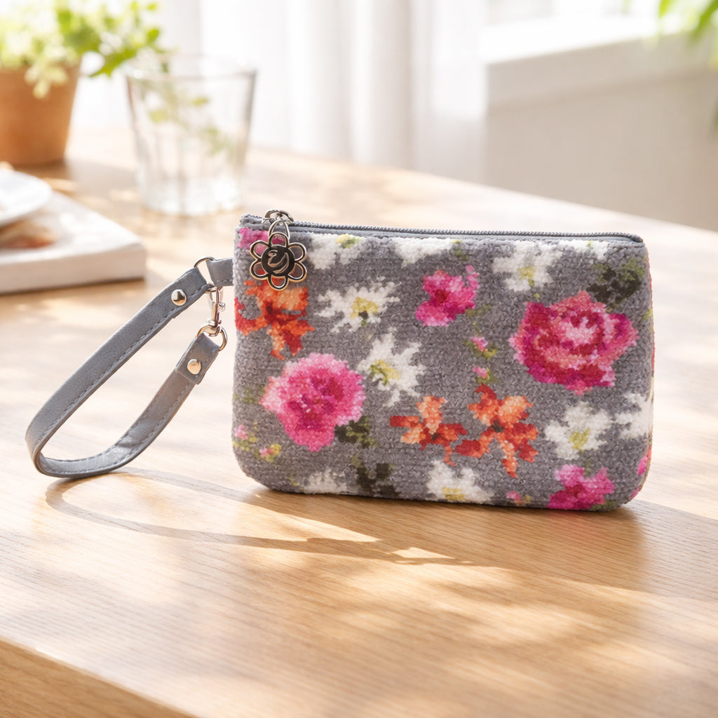 日本製 ステラ柄 シェニール織 ハンカチ ストラップミニポーチ ギフトセット ラッピング済み Enjeau 母の日