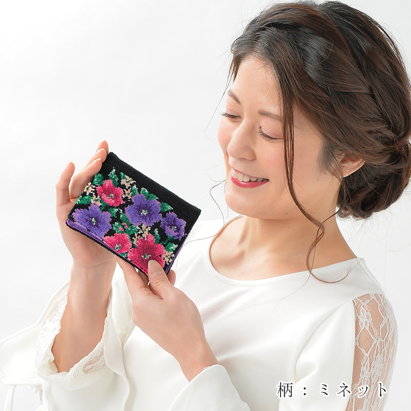 日本製 ポケットティッシュケース シェニール織 日本製 バラ柄 ロゼッタ チャック付きポケットあり レディース Enjeau アーンジョー