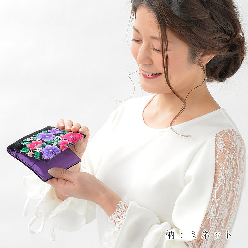 日本製 ポケットティッシュケース シェニール織 日本製 バラ柄 ロゼッタ チャック付きポケットあり レディース Enjeau アーンジョー