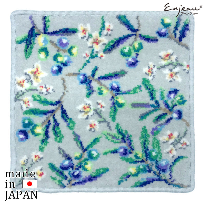ナチュラルシリーズ オリーブ柄 日本製 シェニール織 ハンカチ 23cm