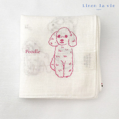 Linen la vie(リネン ラ・ヴィ)： プードル柄 日本製 リネン100% ハンカチ
