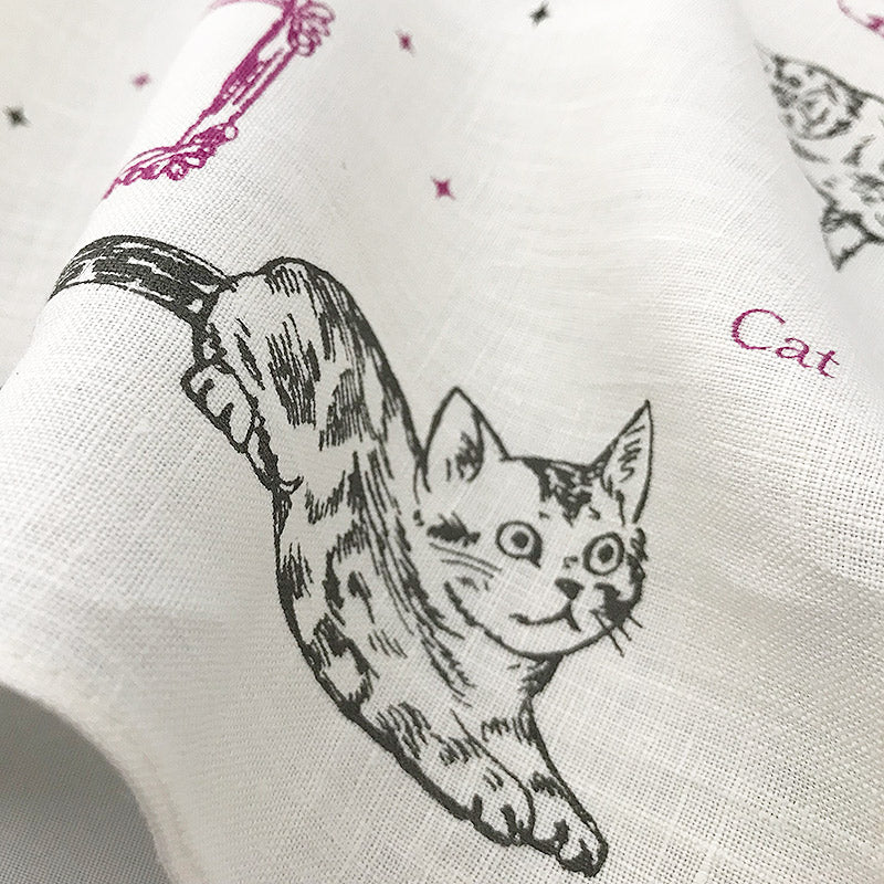 Linen la vie(リネン ラ・ヴィ)： キャット 日本製 リネン100% ハンカチ 猫柄
