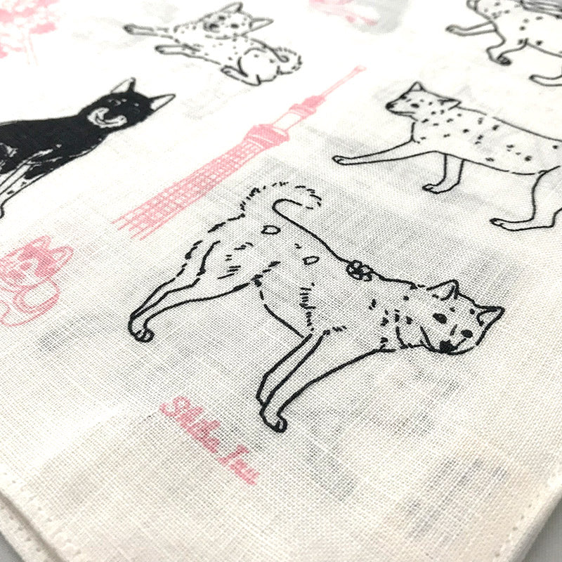 Linen la vie(リネン ラ・ヴィ)： 柴犬柄 日本製 リネン100% ハンカチ
