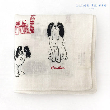 Linen la vie(リネン ラ・ヴィ)： キャバリア柄 日本製 リネン100% ハンカチ