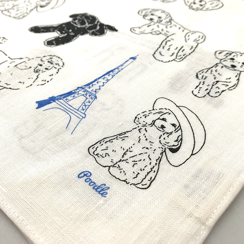 Linen la vie(リネン ラ・ヴィ)：日本製 フランス プードル リネン ハンカチ 麻100% 大判 44cm パリ エッフェル塔