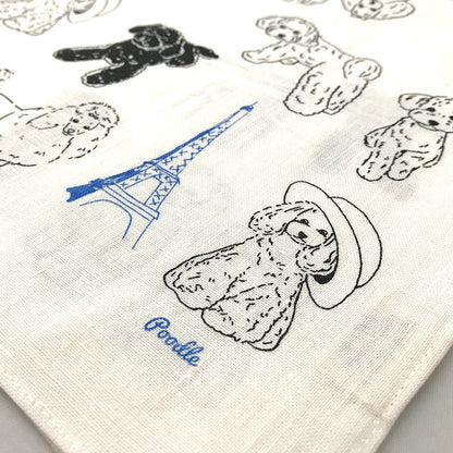 Linen la vie(リネン ラ・ヴィ)：日本製 フランス プードル リネン ハンカチ 麻100% 大判 44cm パリ エッフェル塔