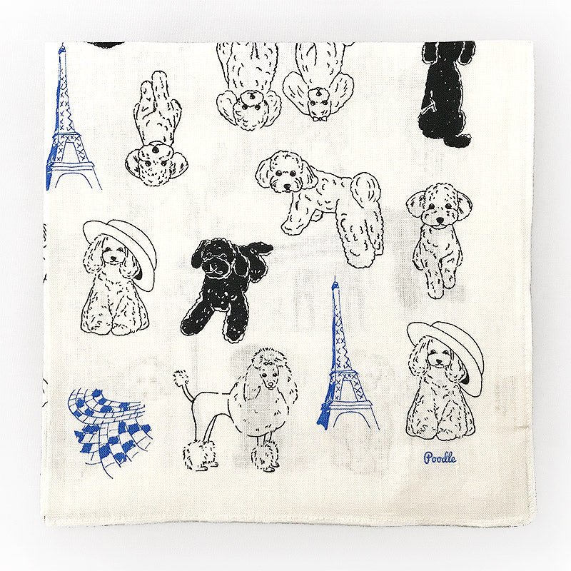 Linen la vie(リネン ラ・ヴィ)：日本製 フランス プードル リネン ハンカチ 麻100% 大判 44cm パリ エッフェル塔