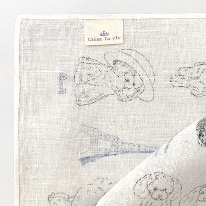 Linen la vie(リネン ラ・ヴィ)：日本製 フランス プードル リネン ハンカチ 麻100% 大判 44cm パリ エッフェル塔