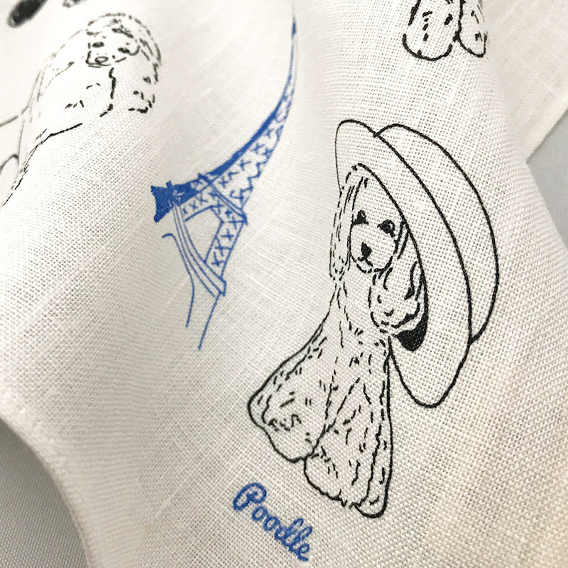 Linen la vie(リネン ラ・ヴィ)：日本製 フランス プードル リネン ハンカチ 麻100% 大判 44cm パリ エッフェル塔