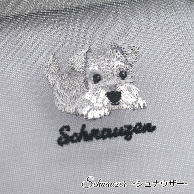日本製 犬柄刺繍 メッシュ フラットポーチ プードル